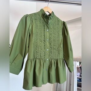 Entro Olive Blouse with Ruffle Accents